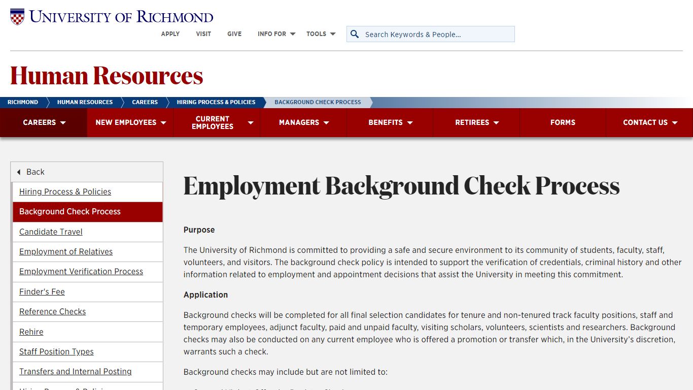 Background Check Process - Human Resources - University of Richmond - hr